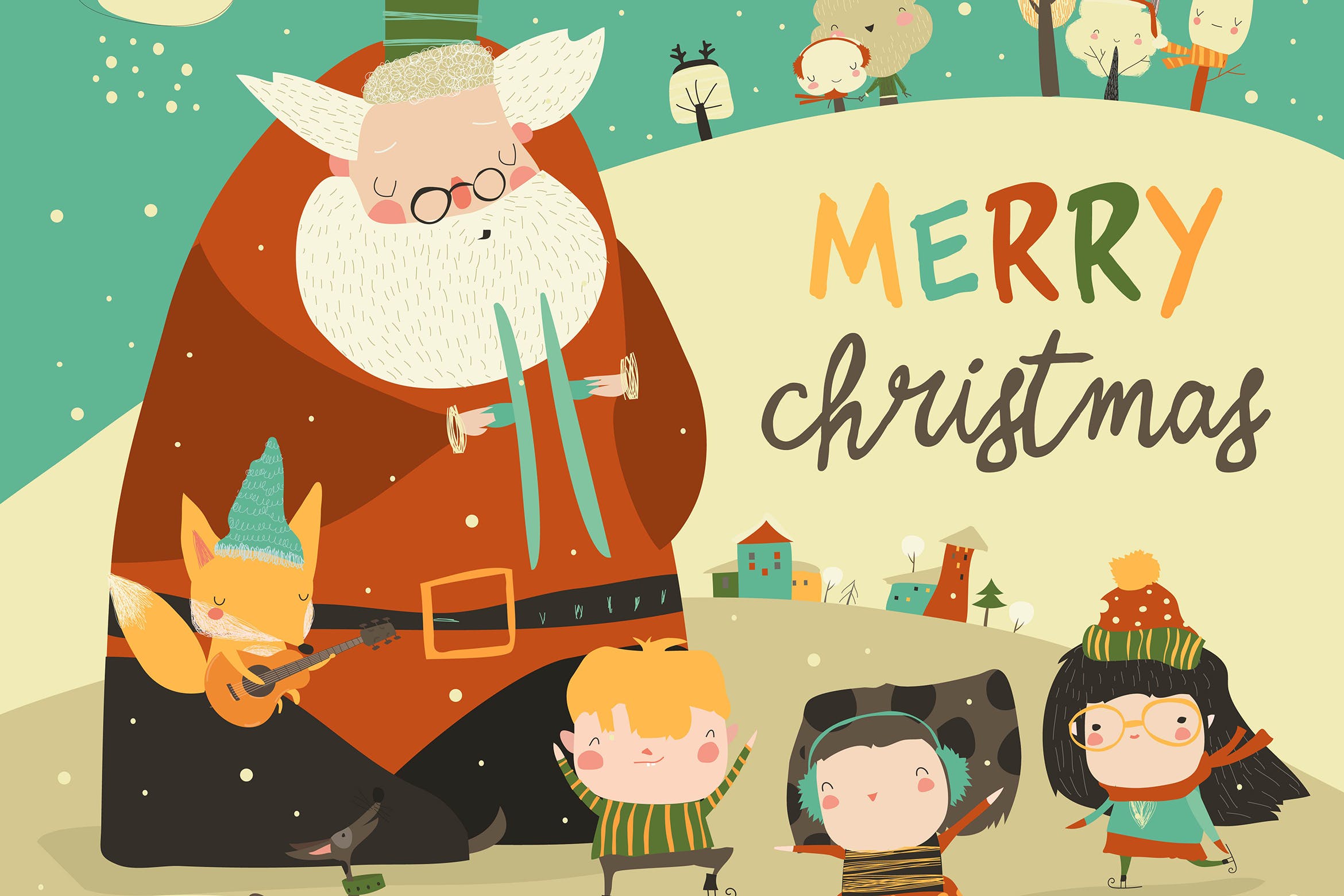 可爱圣诞老人矢量手绘插画设计素材 Funny Santa Claus celebrating Chistmas with cute插图