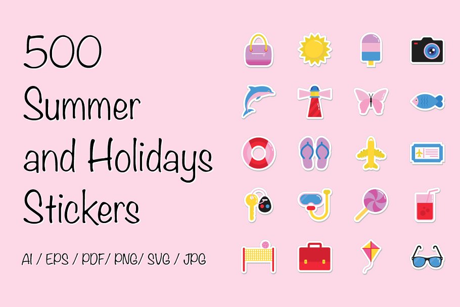 500枚夏日度假主题便签图标 500 Summer and Holidays Stickers插图