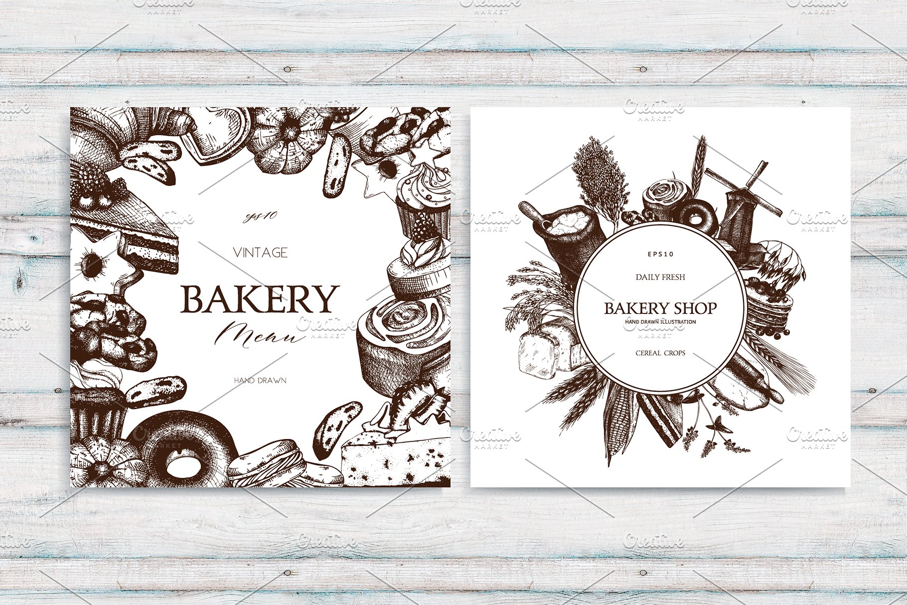 复古面包店手绘素描插画素材合集 Vintage Bakery Menu Designs & Sketch插图(4)