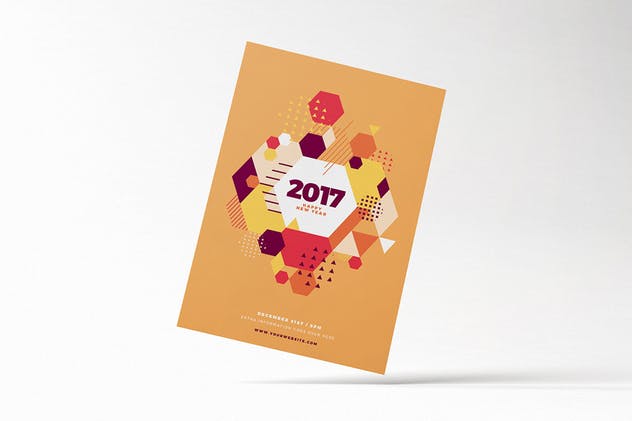 多彩几何图案新年海报设计模板 Happy New Year 2017 Party Flyer插图(1)