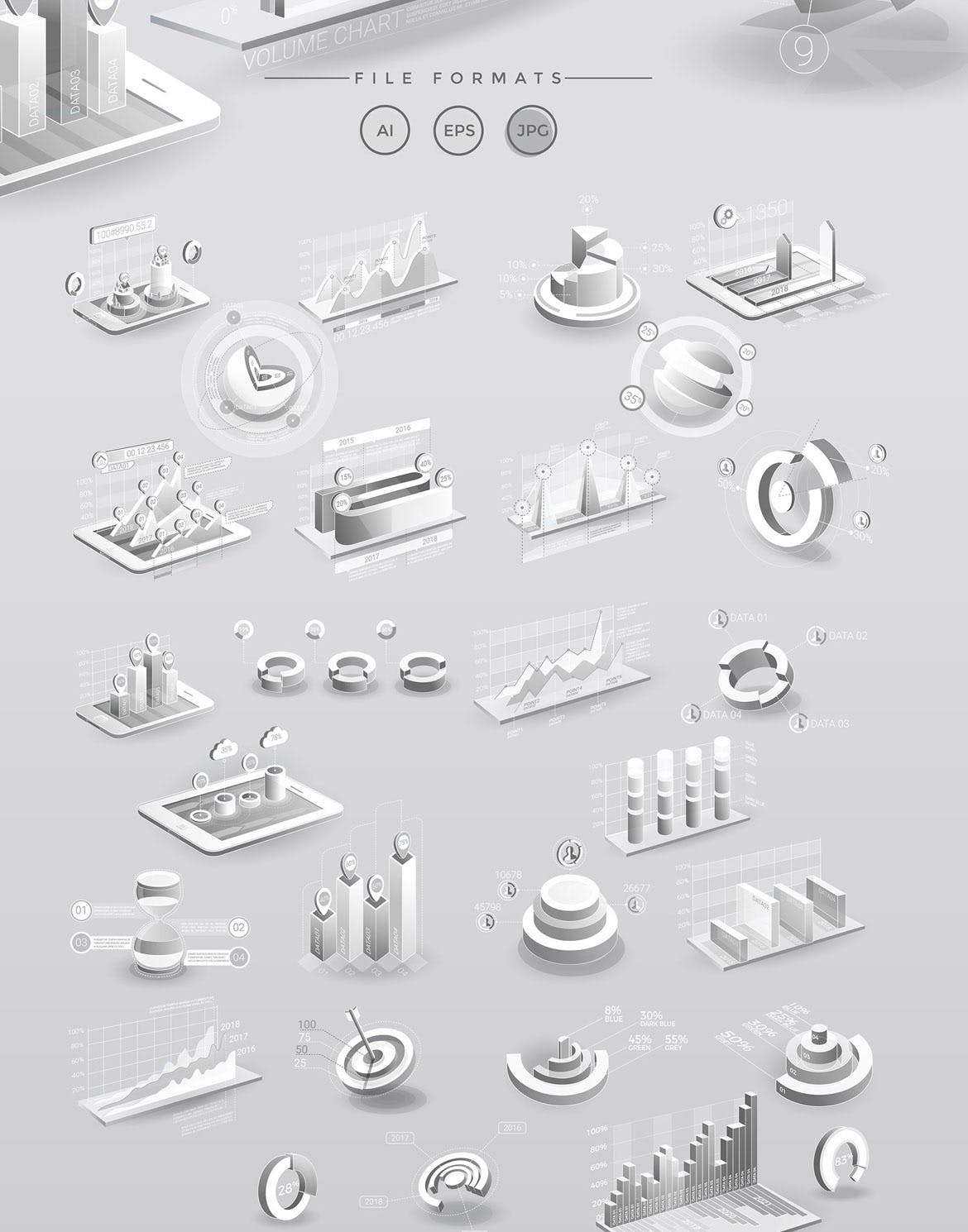 白色3D图表模板信息图表设计素材下载 White Infographic Elements插图(2)