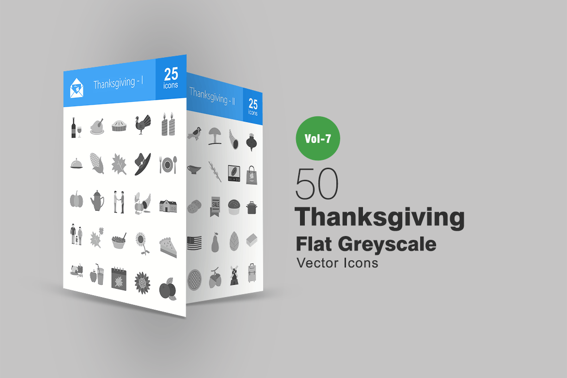 50个感恩节节日主题灰度图标设计素材 50 Thanksgiving Flat Greyscale Icons插图