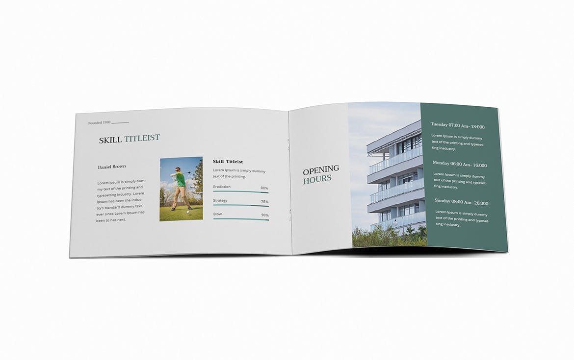 高尔夫场馆/体育场馆横版画册设计版式模板 Golf A5 Brochure Template插图(7)