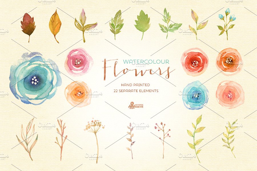 水彩花卉剪贴画合集 Watercolor Flowers Pack插图(2)
