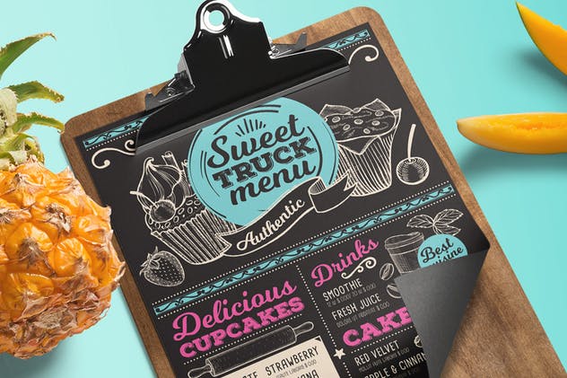 甜品食物面包店粉笔画风格菜单设计模板 Sweet Truck Menu插图(3)