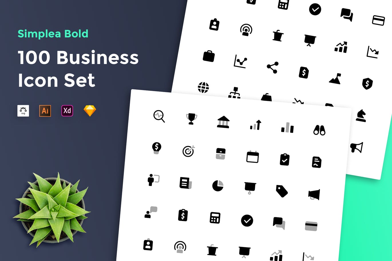 100枚商业/商务主题矢量图标素材 Business Icon Set – Simplea Bold插图