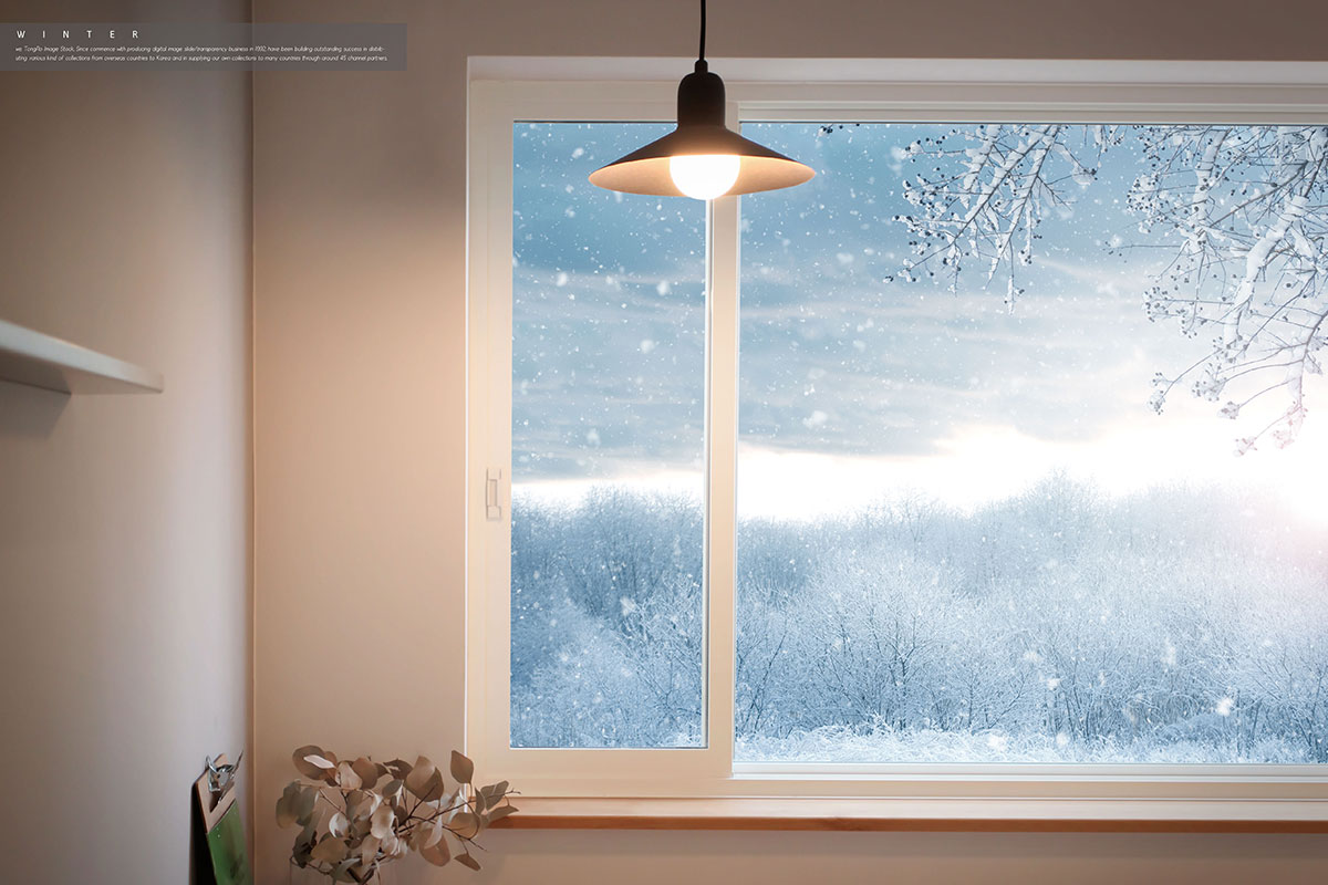 冬季窗外唯美雪景背景图片模板psd素材插图