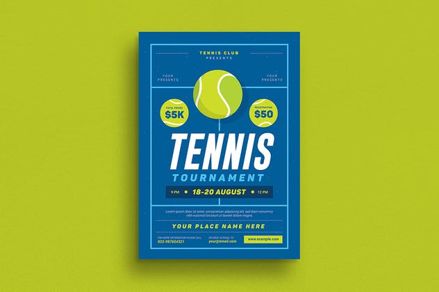 网球比赛活动预告海报设计模板 Tennis Tournament Event Flyer插图(1)