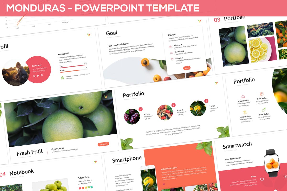水果蔬菜品牌宣传PPT设计模板下载 Monduras – Nature Powerpoint Template插图