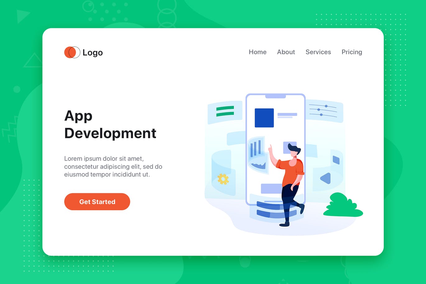 APP应用开发网站首页设计概念插画 Mobile app development concept landing page插图
