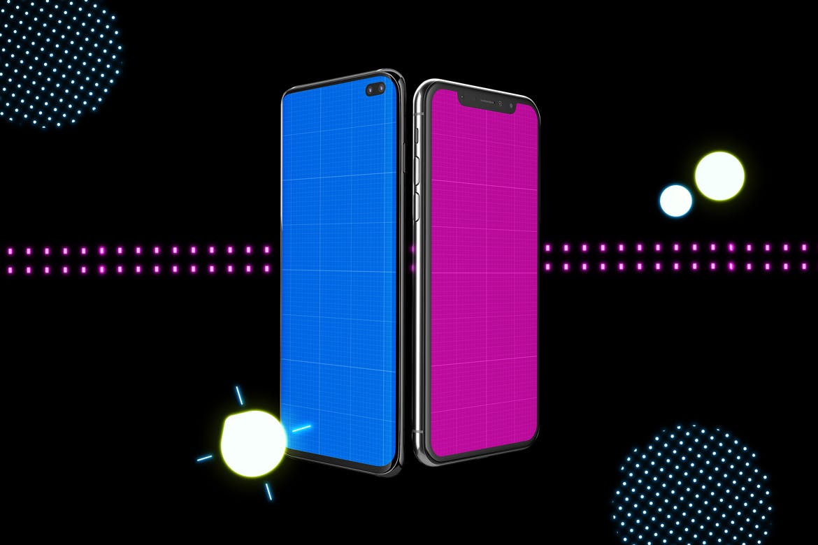 高质量霓虹灯风格iOS/Android手机样机模板 Neon IOS & Android插图(8)