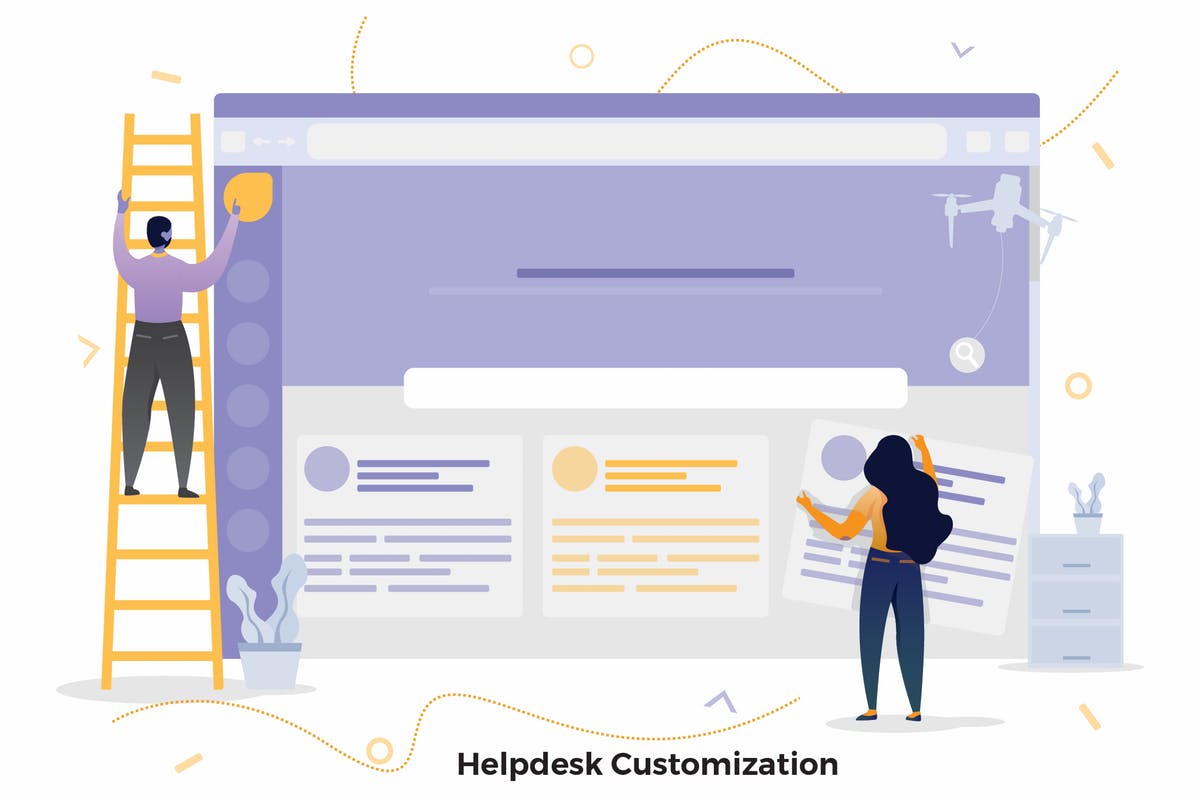 服务中心定制CRM概念插画设计免费素材 Helpdesk Customization Illustrations CRM插图