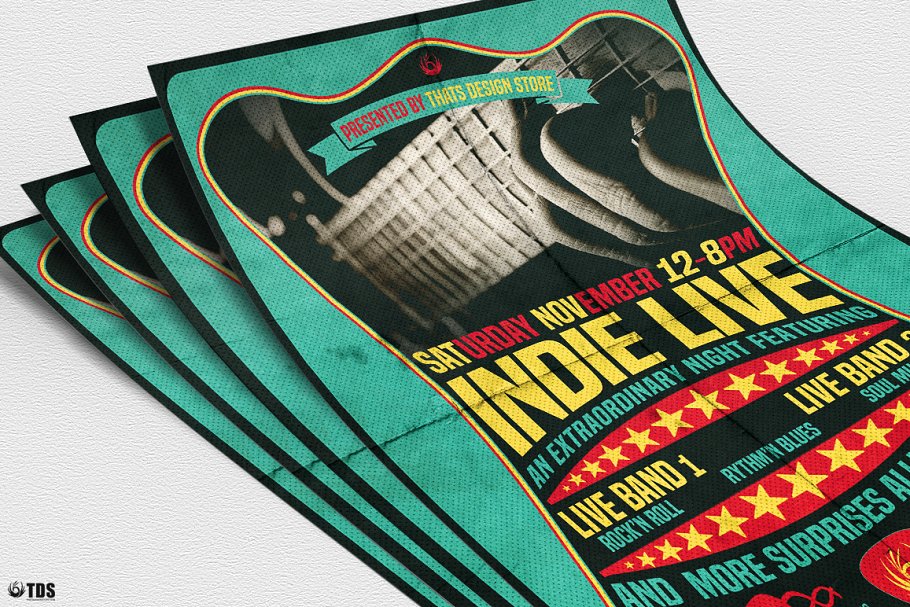 独立音乐节现场SHOW传单PSD模板 Indie Live Flyer PSD插图(4)