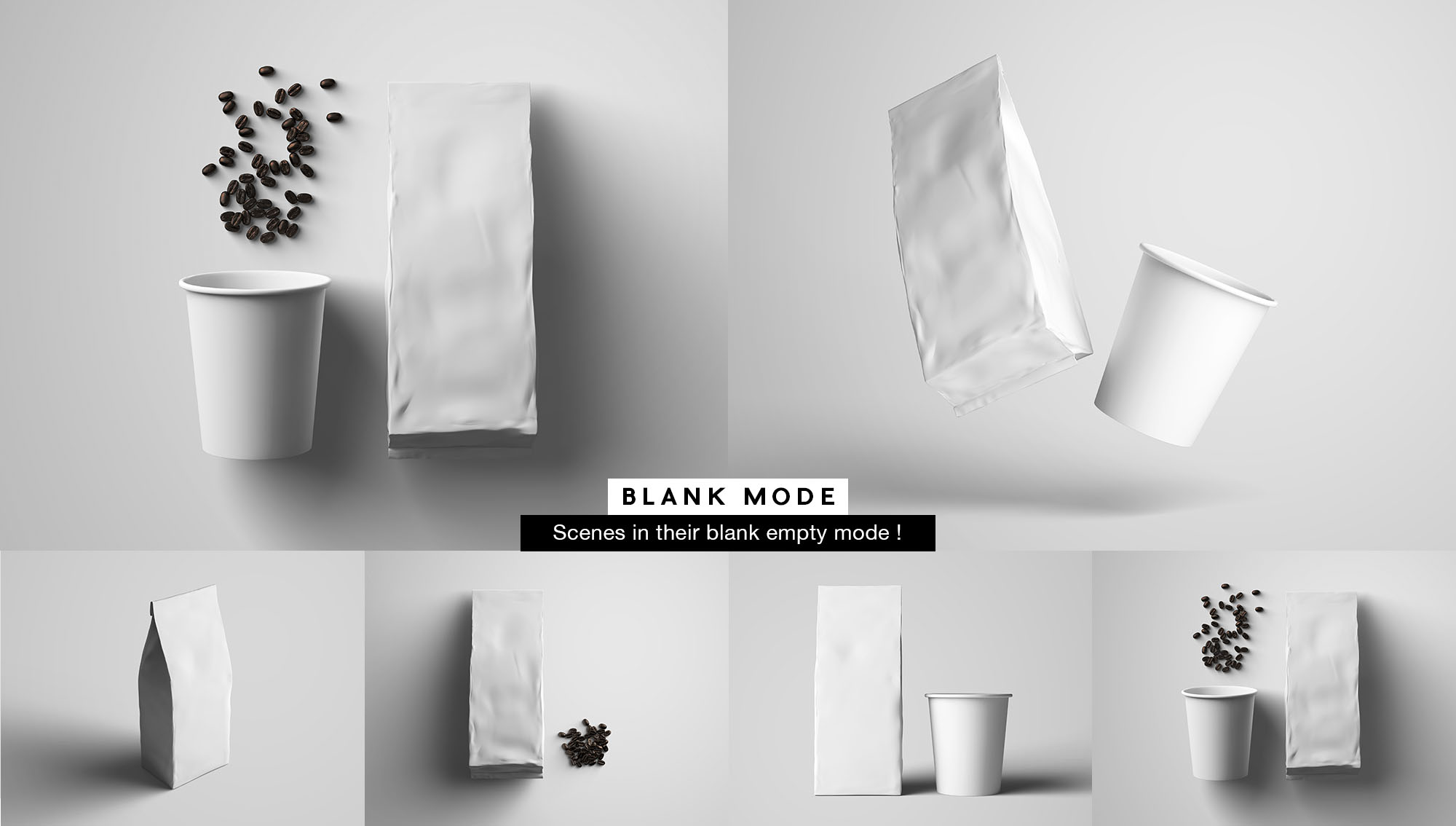 咖啡纸杯＆咖啡豆牛皮纸包装袋设计样机 Coffee Package Mockup插图(9)