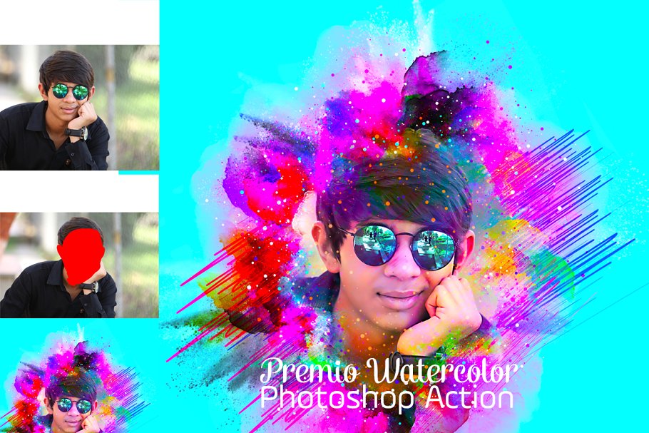 创意时尚的预调水彩效果的PS动作 Premio Watercolor Photoshop Action [atn]插图(1)