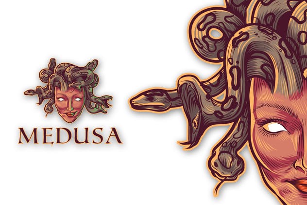 蛇发女怪美杜莎Logo设计模板 Medusa Mascot Logo插图(1)
