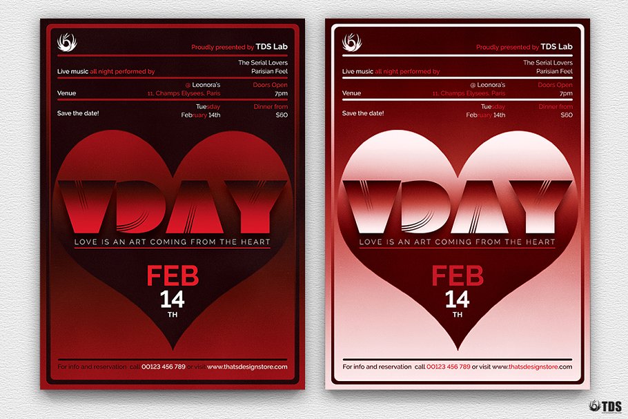 浪漫情人节主题传单PSD模板V11 Valentines Day Flyer PSD V11插图(1)
