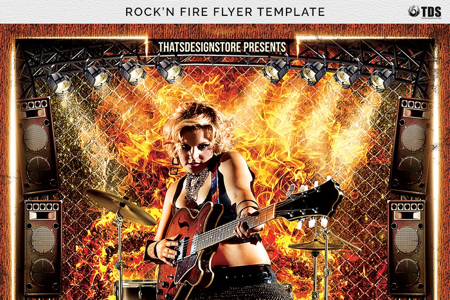 热血沸腾摇滚音乐活动海报传单设计PSD模板 Rock’N Fire Live Flyer PSD插图(6)