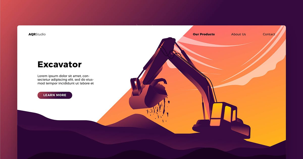 挖掘机概念插画网站Banner＆着陆页设计模板 Excavator – Banner & Landing Page插图