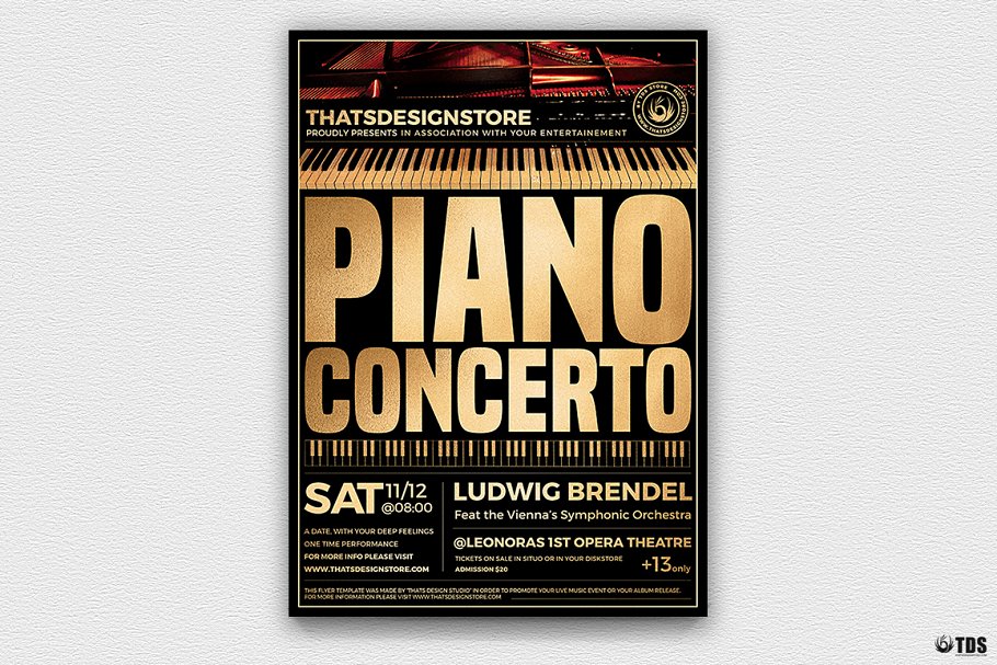 钢琴协奏曲演奏会宣传传单模板 V2 Piano Concerto Flyer Template V2插图(1)