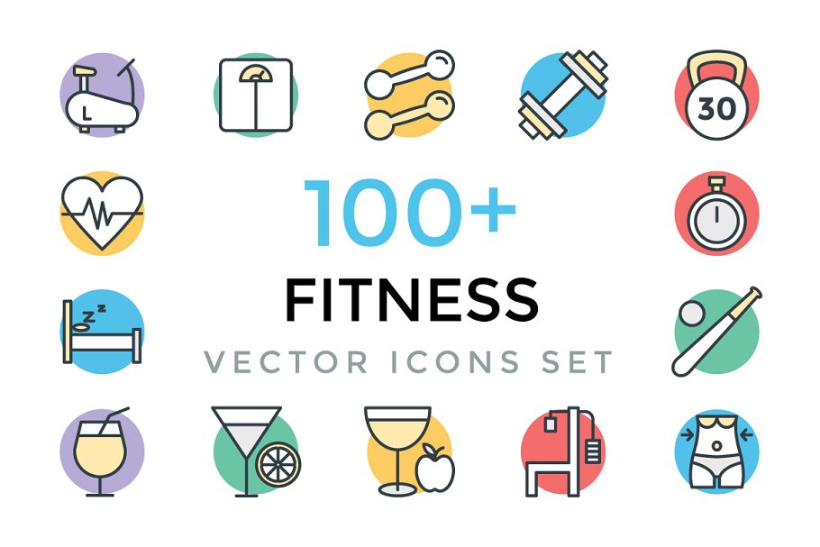 100+瘦身健身体育运动矢量图标 100+ Fitness Vector Icons插图
