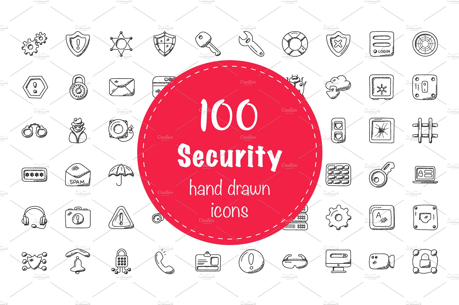 100个创造性的安全涂鸦图标 100 Security Doodle Icons插图
