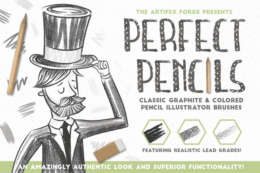 常见铅笔型号笔画AI笔刷 Perfect Pencils – Brush Pack插图