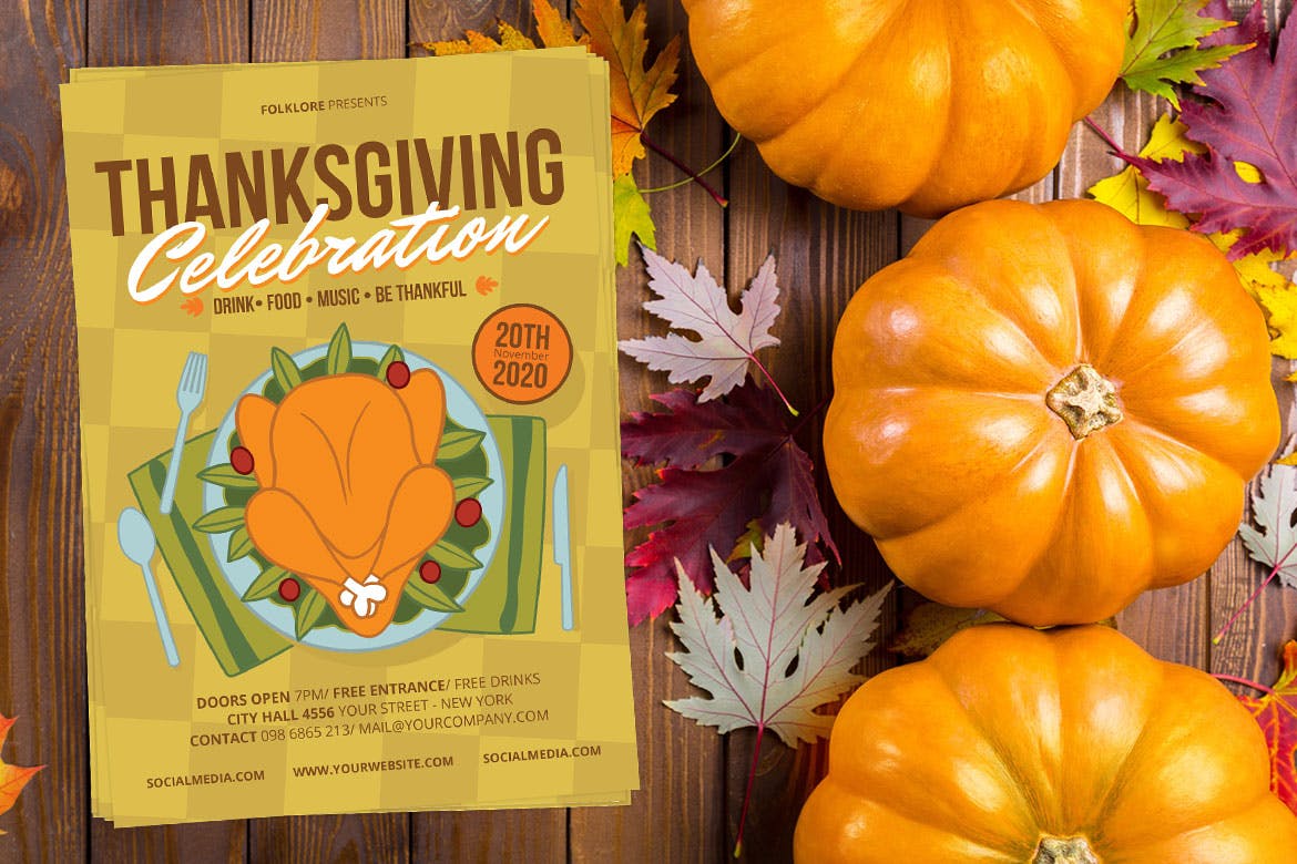感恩节庆祝美食主题活动海报传单设计模板 Thanksgiving Celebration插图(2)