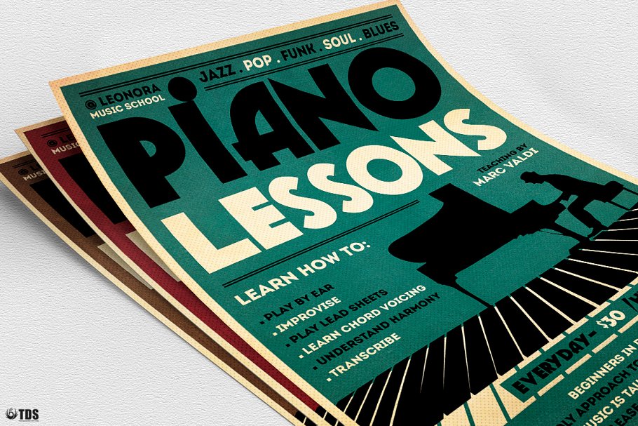 钢琴音乐课程推广传单PSD模板 Piano Lessons Flyer PSD插图(7)