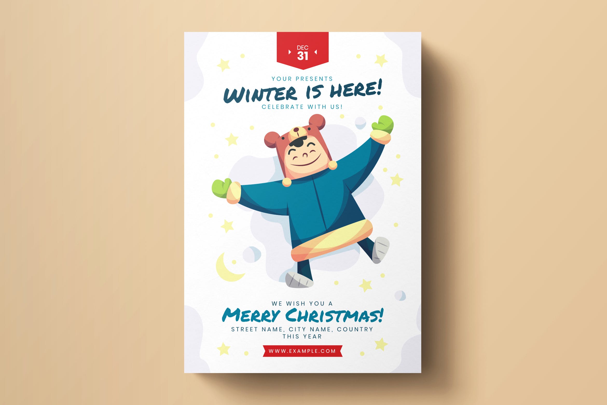 圣诞节卡通儿童手绘图案海报传单设计模板 Christmas Flyer Template插图