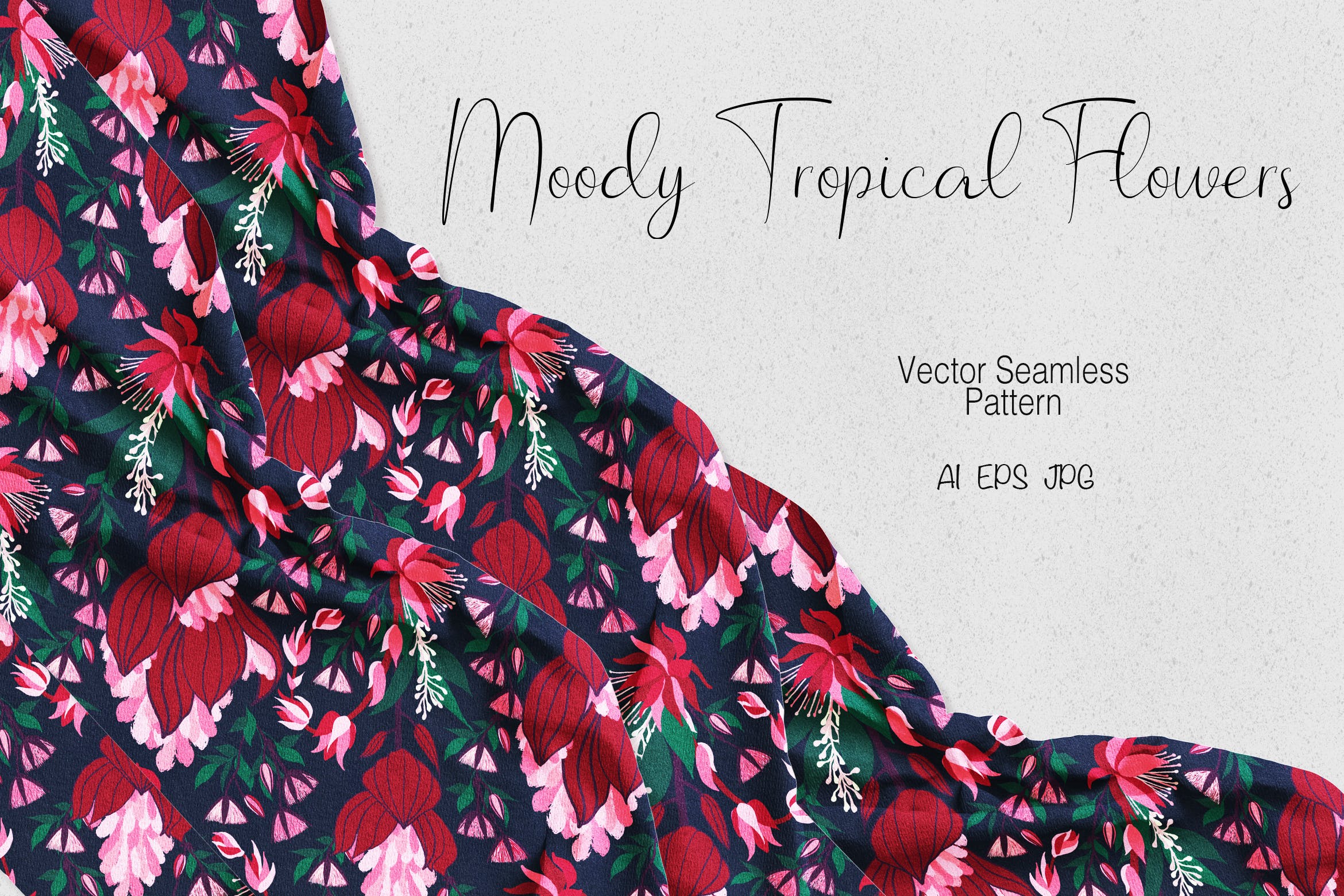 热带花卉手绘图案图片纹样背景素材 Moody Tropical Flowers插图