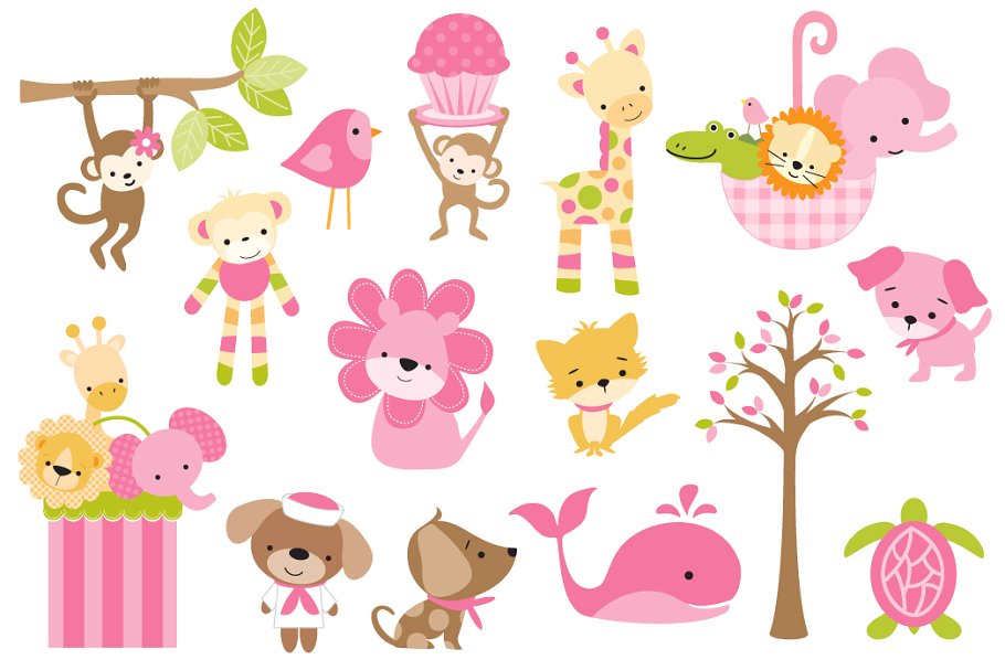 女童主题风格设计元素&背景纹理 Baby Girl Graphics & Patterns插图(2)