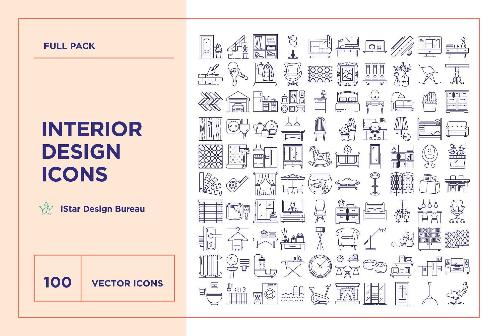 100个独特的室内设计类线形图标合辑下载[ai,eps,pdf,svg]插图(2)