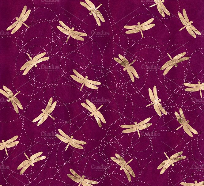 玫瑰金星空/荷叶/蜻蜓图案纹理 Rose Gold Night Dragonfly Patterns插图(2)