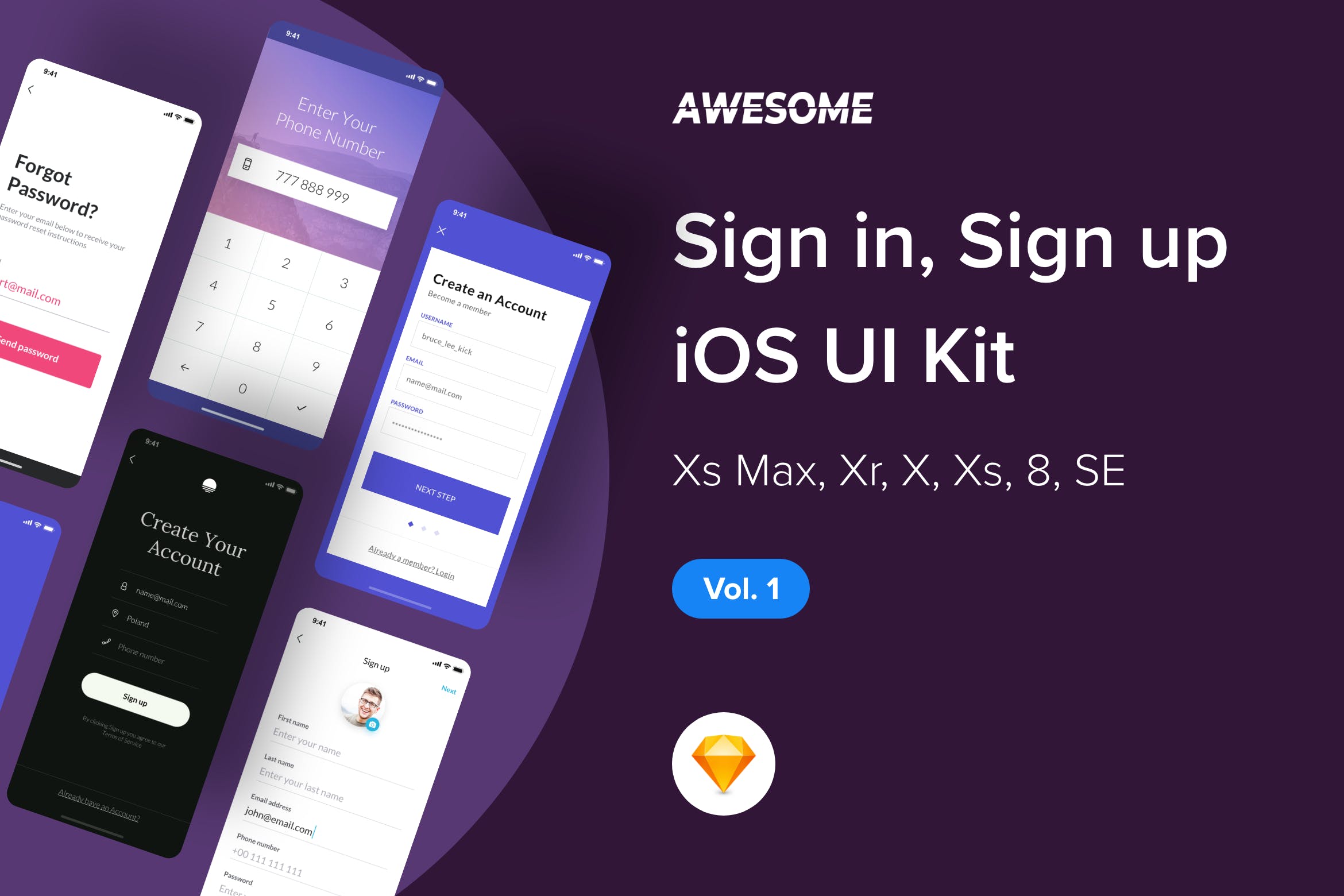 iOS平台APP应用注册登录界面设计UI套v1[Sketch] Awesome iOS UI Kit – Sign in / up Vol. 1 (Sketch)插图