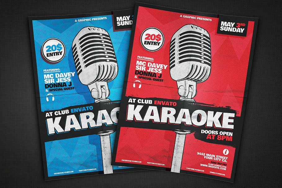 卡拉OK音乐主题传单模板 Karaoke Flyer Template插图(4)
