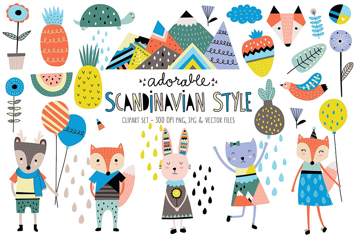 可爱的森林动物园卡通剪贴画 Cute Scandinavian Animals & Designs插图
