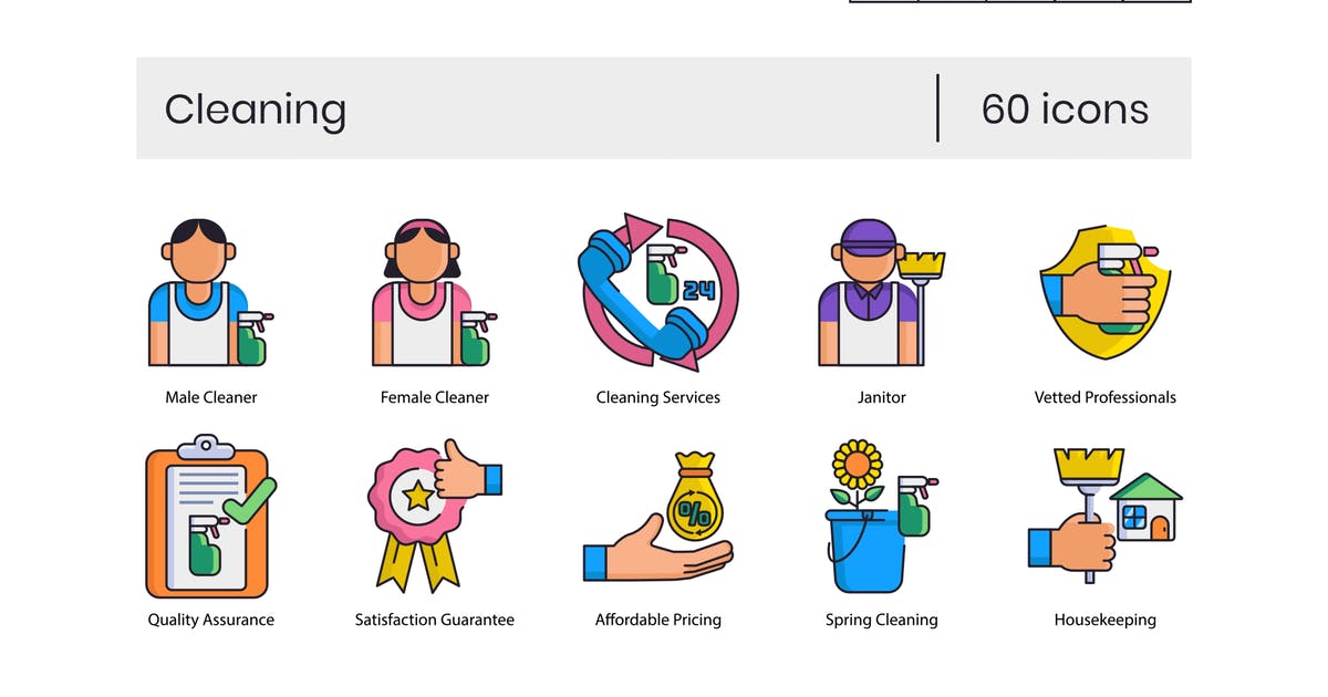 60枚家政清洁服务主题矢量图标素材 60 Cleaning Icons | Contempo Series插图