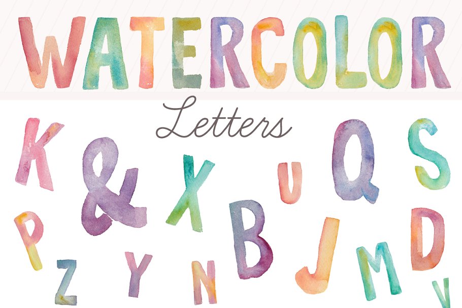 水彩英文字母字体剪切画 Watercolor Letters- Clip Art插图