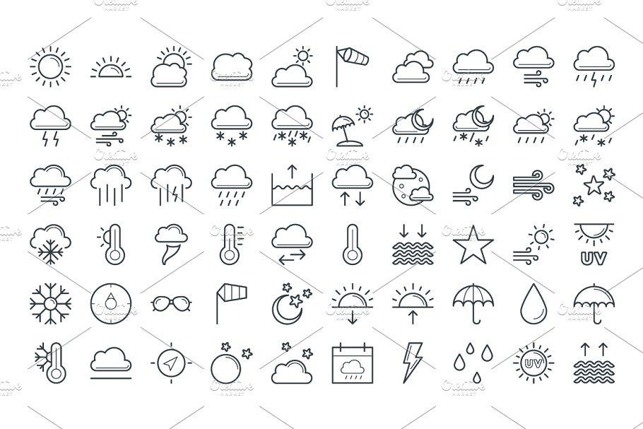 50+天气预报符号线条ico图标 50+ Weather Vector Icons插图(1)