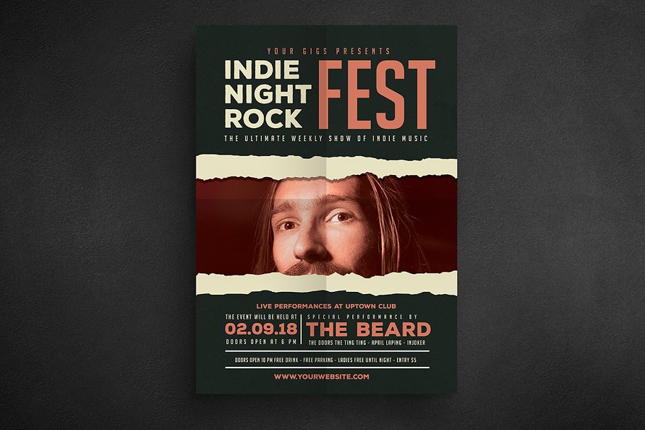 独立摇滚音乐活动宣传传单模板 Indie Rock Event Flyer插图