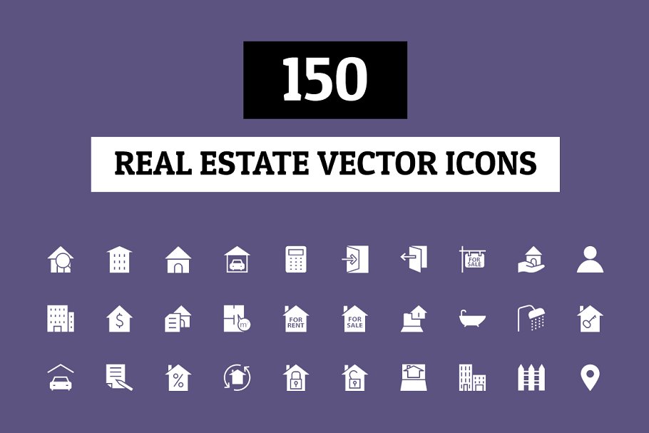 150枚房地产租赁主题矢量图标 150 Real Estate Vector Icons插图