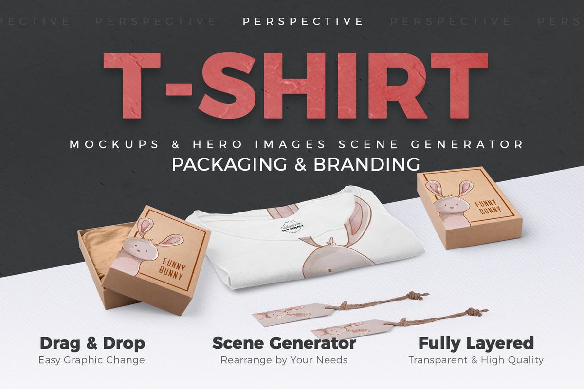 卡通T恤和包装场景样机模板合集 T-shirt and Packages Scene Generator – Perspective插图