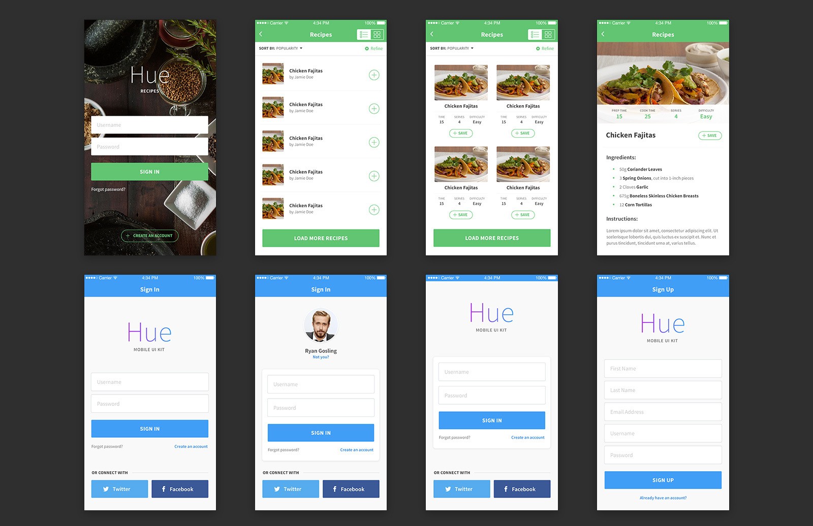 iOS&Android 移动应用 UI 套件组合 Hue – 44 Screens for iOS App Design [PSD, Sketch]插图(3)