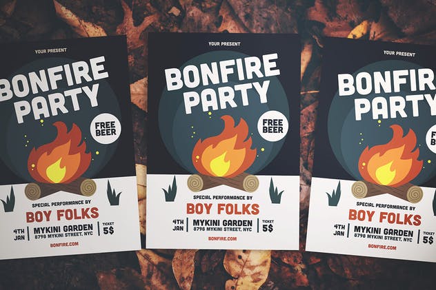 篝火晚会节日活动传单设计模板 Bonfire Party Flyer插图(3)