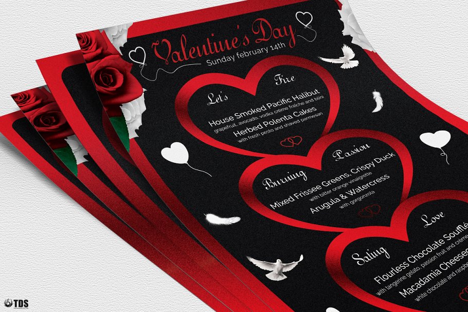 浪漫情人节专题海报传单PSD模板V.4 Valentines Day Flyer+Menu PSD V4插图(4)