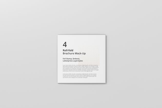 方形四折页折叠小册子传单样机 Roll-Fold Brochure Mockup – Square Format插图(7)