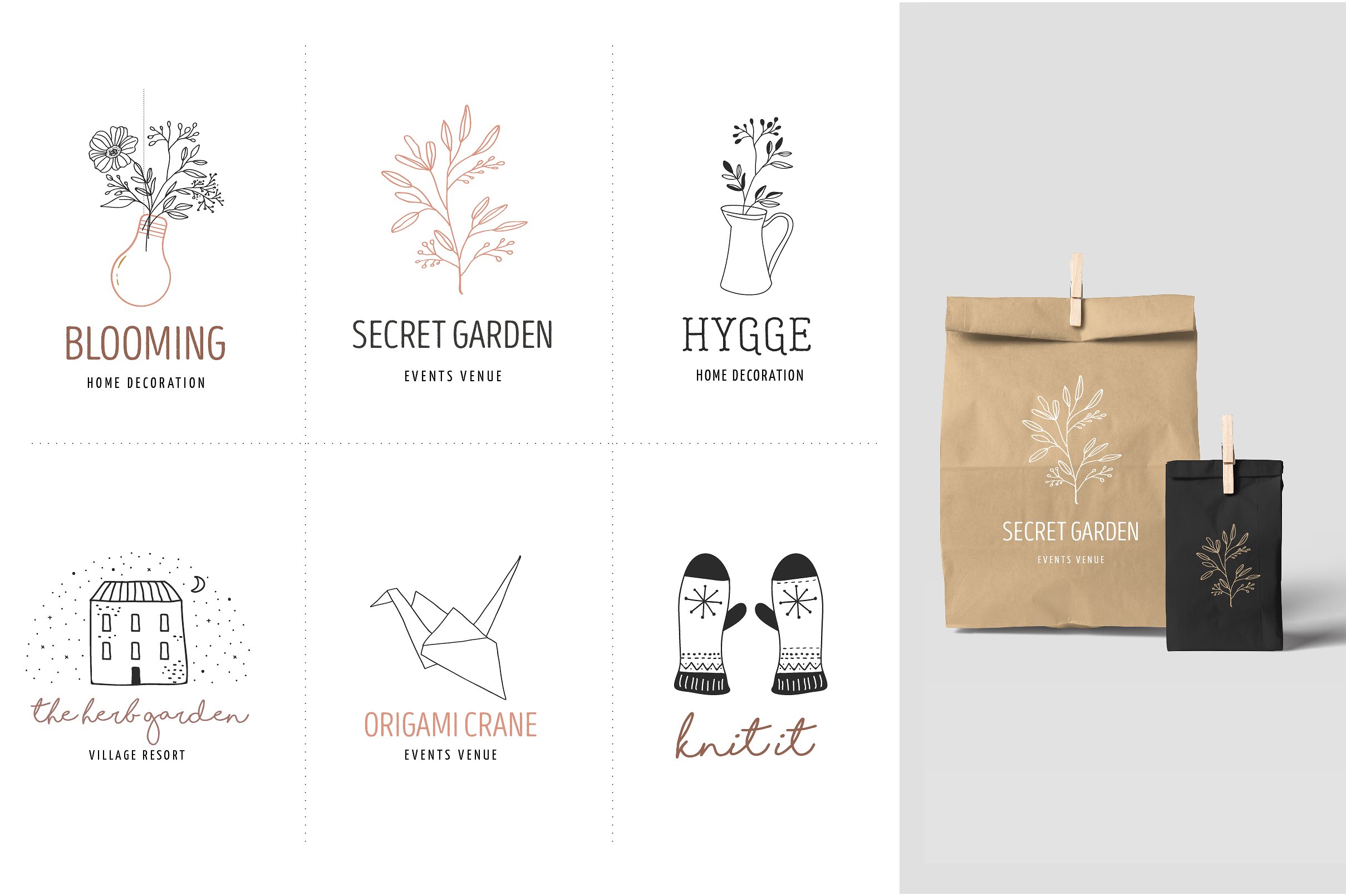 欧式手绘风格Logo设计模板 Hygge – premade logo collection插图(1)