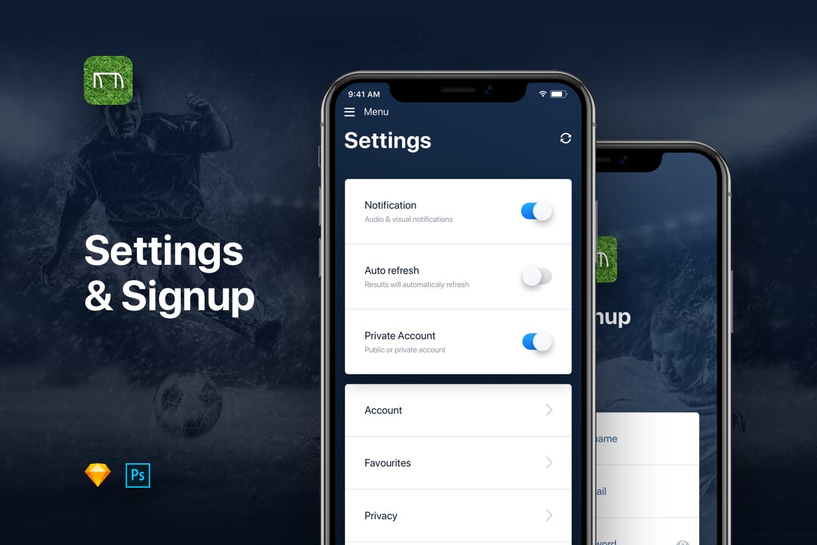 足球实时比分APP应用UI设计模板 Goal – Football Soccer Live Score UI Kit Template插图(3)