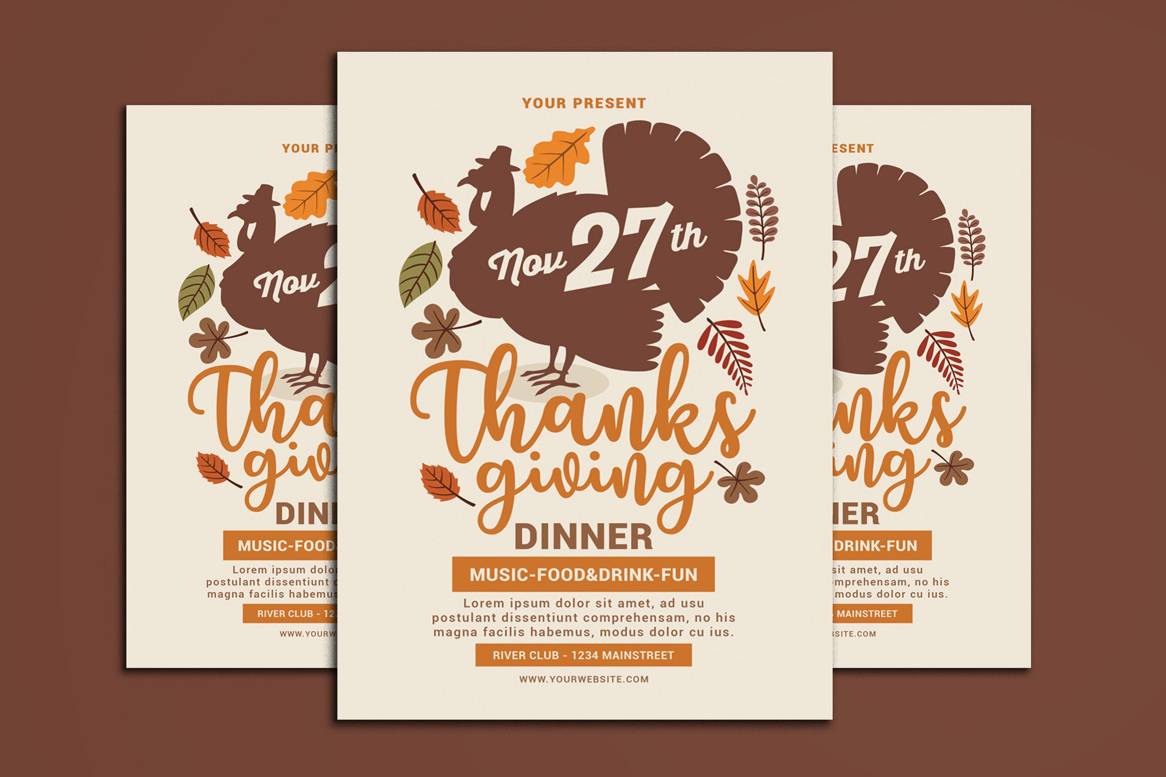 感恩节火鸡美食派对宣传海报传单模板 Thanksgiving Flyer插图